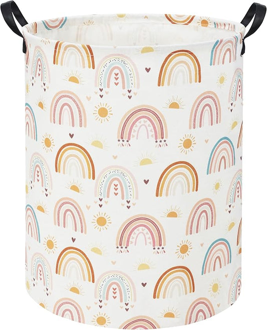 Rainbow Kids Laundry Basket Baby Hamper Rainbow Toy Storage Bin for Boys Room Decor Baby Nursery Hamper Gift Baskets for Bedroom Bathroom(Sun Rainbow)