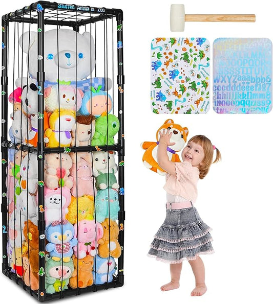 FIOBEE Stuffed Animals Storage Zoo Thicken PVC Tube Kids Toy Storage Organizer with Elastic Band Large Stuffed Animals Holder for Nursery Playroom Bedroom Room Furniture Plush Storage, Black