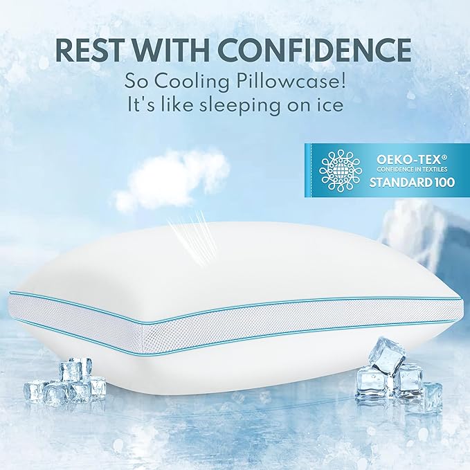 Bed Pillows Queen Size - Premium Luxury Hotel Quality Cooling Bed Pillows for Sleeping,Soft Fluffy & Memory Foam Filling,Support Loft Gusseted Bed Pillows for Side and Back Sleepers (Medium)