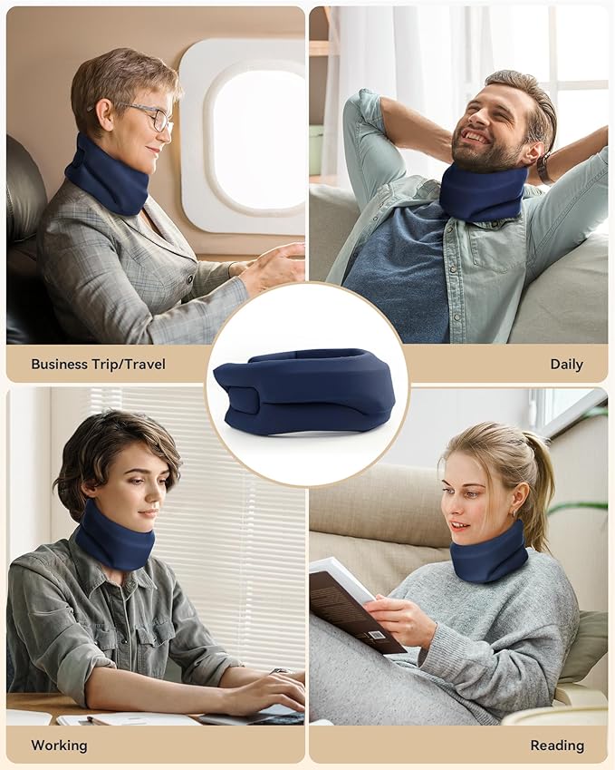 Neck Brace Cervical Collar - Neck Support Brace for Sleeping, Soft Foam Wraps Keep Vertebrae Stable and Aligned for Relief of Cervical Spine Pressure for Women & Men, (12.6-15.8 Inch) Blue
