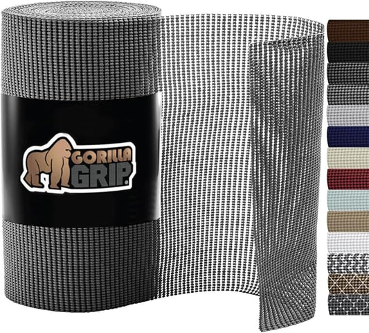 Gorilla Grip powerGRIP Drawer Shelf and Cabinet Liner, Thick Strong Hold, Non-Adhesive Liners Protect Kitchen Cabinets and Cupboard, Bathroom Drawers, Easy Install, Breathable Mat, 20" x30', Gray