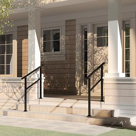 Hand Rails for Outdoor Steps, 40" x 36" Fits 2-3 Steps Stair Handrail, Black Metal Railings for Indoor Steps, Porch Railing, Deck Railing, Easy Install Stair Handrail(1 Pack) 