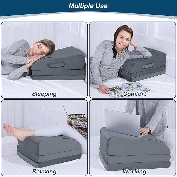 BALAPET Adjustable Leg Elevation Pillows, 10" Height Memory Foam Wedge Leg Rest Pillow for Circulation, Supportive Bolster Pillow for Pregnancy Relieves Pressure Hip Leg Elevation, Dark Grey