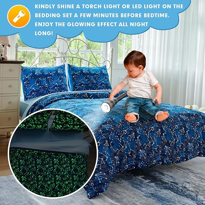 Twin Comforter Sets for Boys Girls by Coukouchyi, Glow in The Dark Kids Bedding Sets, 4 Pcs Twin Bed in a Bag with Comforter, Sheets, Pillow Sham, Galaxy