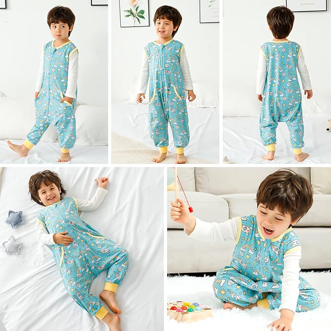 WONDAY Toddler Sleeping Sack, Sleep Sack 3t-5t, Sleep Sack with Legs Baby Wearable Blanket, Toddler Sleep Sacks with Feet, Sleeveless Cotton Sleep Sack for Toddlers