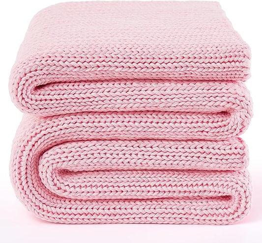 Knitted Weighted Blanket(Pink 60"x80" 20lbs),Home Décor Cooling Throw Blanket for Hot Sleepers,Hand Made Chunky Knit Heavy Blanket for Adults Use on Queen/King Size Bed