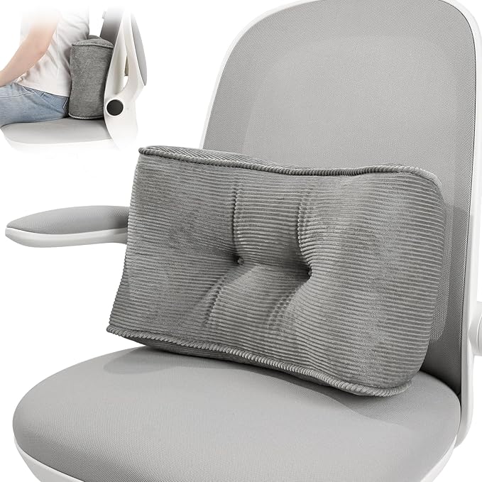 Lumbar Support Pillow for Office Chairs, Back Support Pillow for Lower Back Pain Relief, Soft & Good Support Corduroy Desk Lumbar Cushion, 17.5"x10"x5.5", Medium (Grey)
