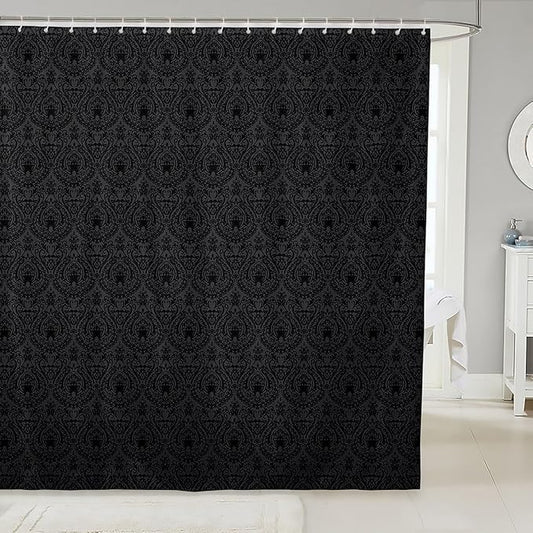 Feelyou Damask Pattern Shower Curtain 72"x72" Kids Black Vintage Floral Bathroom Shower Curtain Set for Boys Girls Teens Antique Victorian Baroque Bath Curtain Baroque Style Bathroom Accessories