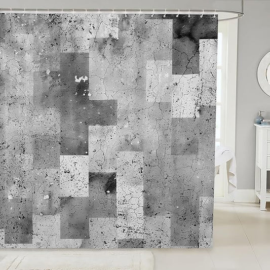 Feelyou Kids Geometric Grey Bathroom Shower Curtain Set Geometry Bath Curtain Boys Girls Stripe Line Shower Curtain Modern Art Teens Bathroom Accessories Room Decor 72"x84"