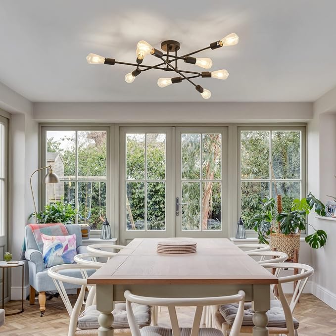 ZGLAOJT Black Semi Flush Mount Ceiling Light Fixture,9 Light Modern Metal Chandelier,Ceiling Light for Kitchen Farmhouse Island Dining Room Bedroom