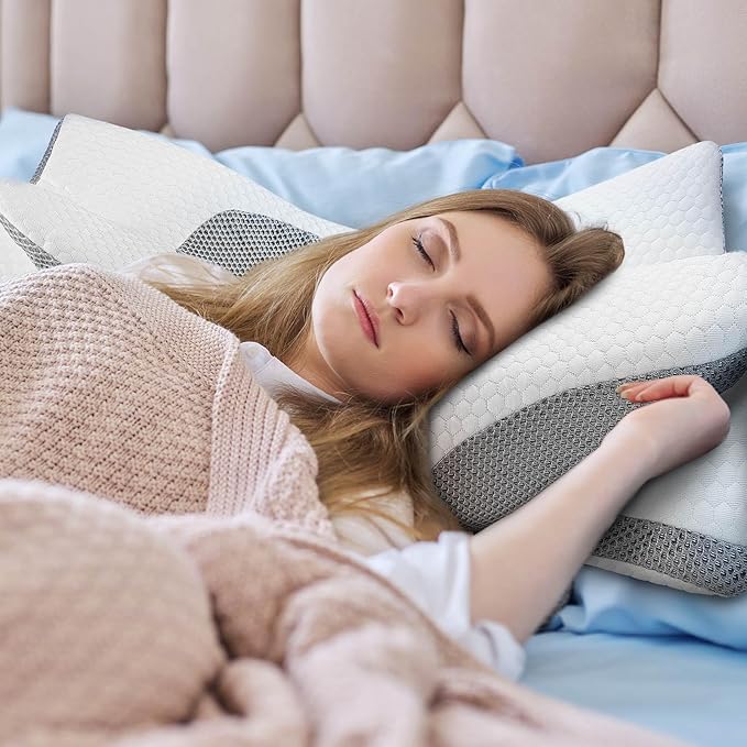 Ergonomic Soft Cervical Back Sleeping Orthopedic Pillow for Neck and Shoulder,Contour Memory Foam Pillow,Bed Pillow for Back Stomach Sleeper with Mesh Pillowcase