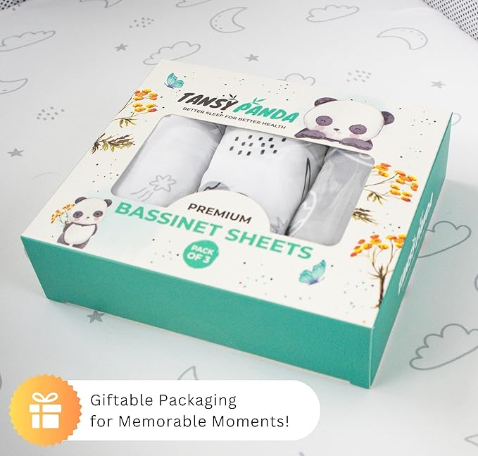 TansyPanda Bassinet Sheets for Halo Bassinest Swivel, Flex, Glide, Premiere and Luxe Series Sleeper, Pack of 3, 33 X 17 Inch, Ultra Soft and Snug Fit, Unisex Boys Girls, Gray White (Space Rockets)