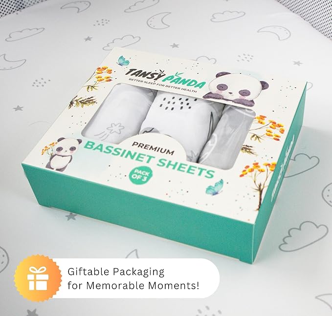 TansyPanda Bassinet Sheets for Cloud Baby, Yacul, Dream On Me Traveler, Skylar, BabyBond, Simmons, 3 Pack, 33x20 in, Ultra Soft, Breathable Snug Fit, Unisex Boys Girls, Gray White (Woodland Rainbow)