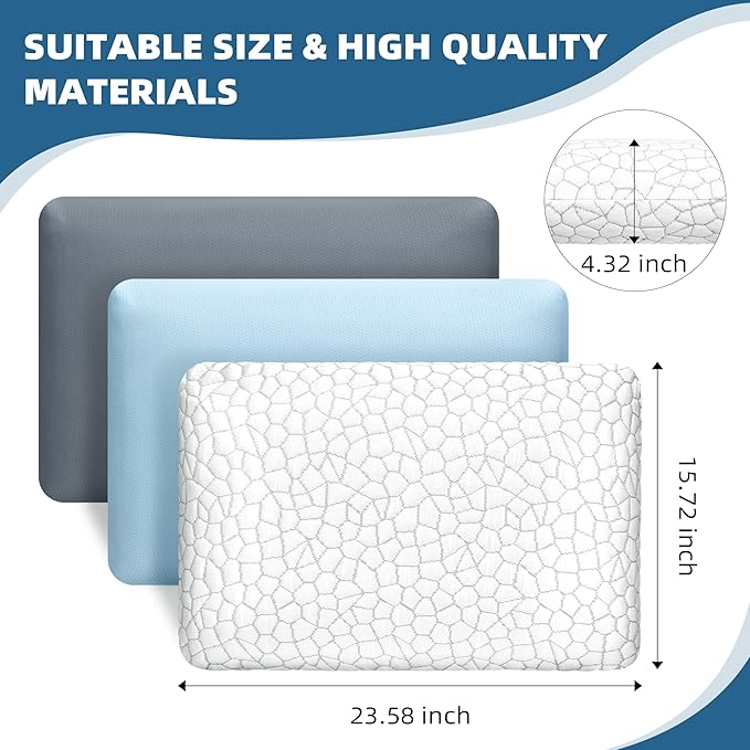 Cooling Memory Foam Pillows Foam Pillow Gel Memory Foam Pillow Bed Pillow for Sleeping Standard Size White