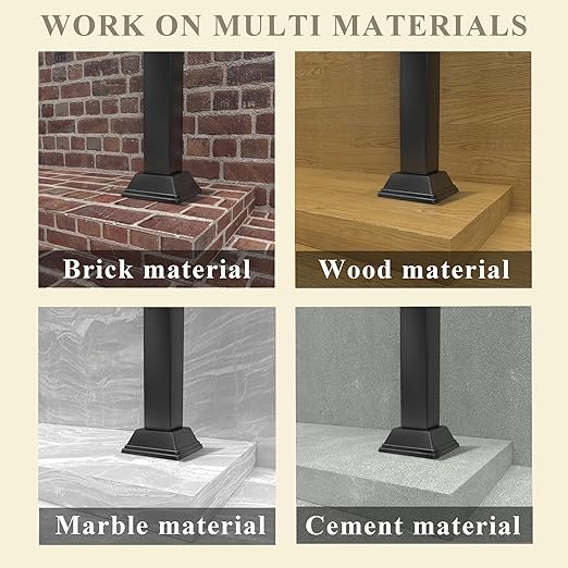 Hand Rails for Outdoor Steps, 40" x 36" Fits 2-3 Steps Stair Handrail, Black Metal Railings for Indoor Steps, Porch Railing, Deck Railing, Easy Install Stair Handrail(1 Pack) 