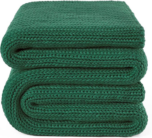 Knitted Weighted Blanket(Green 50"x75" 15lbs),Home Décor Cooling Throw Blanket for Hot Sleepers,Hand Made Chunky Knit Heavy Blanket for Adults Use on Full Size Bed