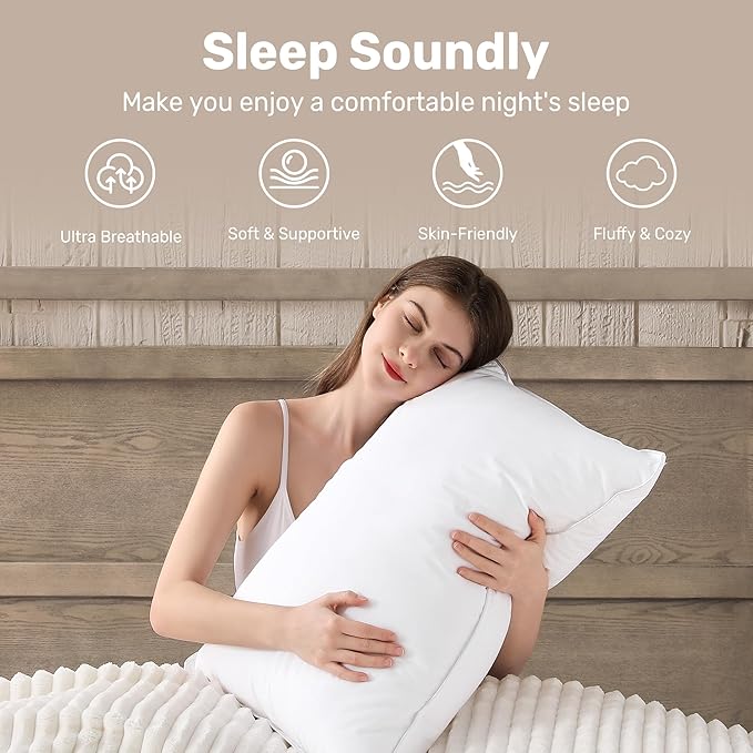 UNIKOME Hotel Collection Luxury Bed Pillows - 100% Cotton Queen Size Set of 2 Down Alternative Pillow Bedding Ultra Soft & Fluffy Pillow for Back, Stomach or Side Sleepers