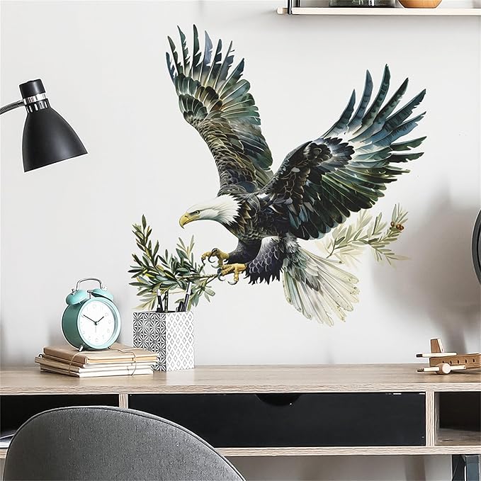 Watercolor Style Eagle Wall Decal Animals Wall Sticker Safari Wall Decor for Nursery Kid'sroom School Classroom Livingroom Bedroom Bathroom Decoration (Watercolor Style Eagle 2)