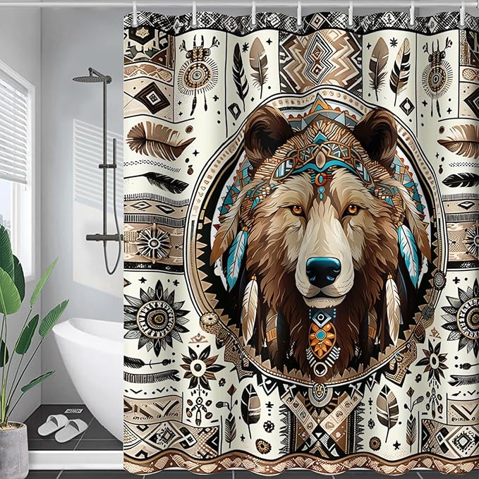 AILONEN Dreamcatcher Wolf Shower Curtain for Bathroom Decor,Retro Boho Wolf Bath Curtain for Kids Boys Girls,Print Polyester Waterproof with 12 Plastic Hooks 36" W*72" H