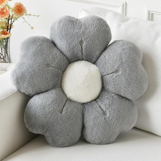 Flower Pillow, Flower Shaped Pillow Decorative Throw Pillows for Bed Couch, Cute Daisy Pillow Dorm Decor Floor Seating Cushion (Grey, 19.6 Inches)