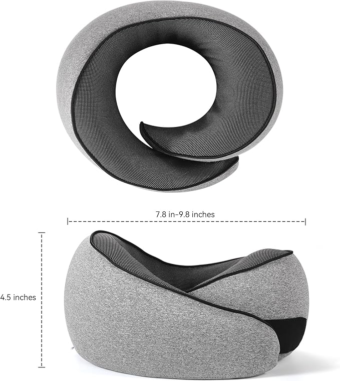 WANDER PLUS® Genuine Travel Pillow, 100% Pure Memory Foam Neck Pillow for Airplanes, Comfortable Breathable Cover, 360° Support Stowable Pillows for Sleeping, Car, Airport Travel Essentials, Grey