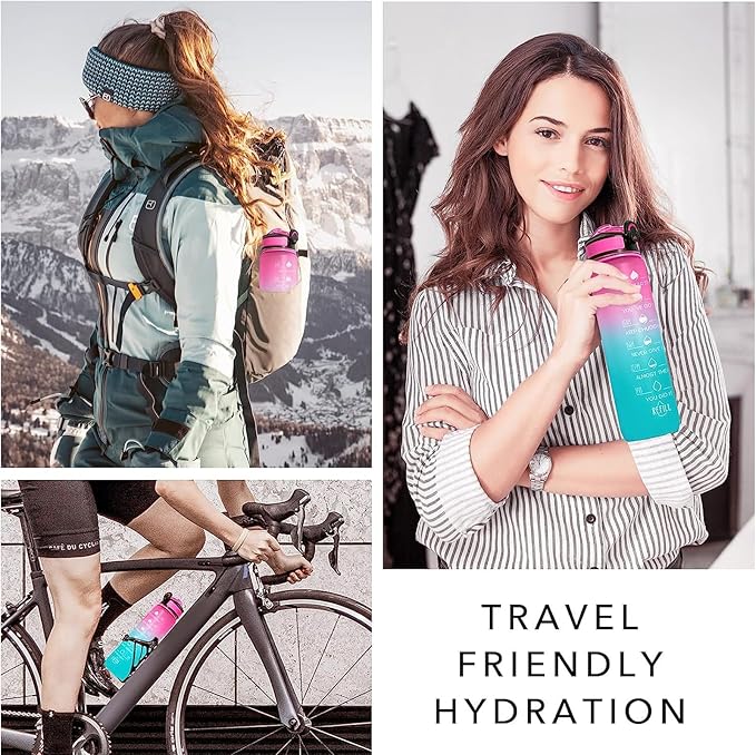 Husky Dog 32 oz Water Bottle with Times Marker to Drink and Straw, Carrying Strap, Leakproof Tritan BPA-Free, Ensure You Drink Enough Water for Fitness, Gym, Camping, Outdoor Sports