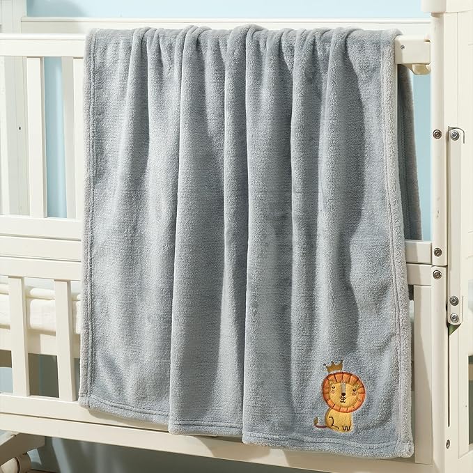 CREVENT 30''X40'' Small Fluffy Warm Toddler Baby Blanket for Boy Infant Toddler Crib Cot Stroller - Grey Lion