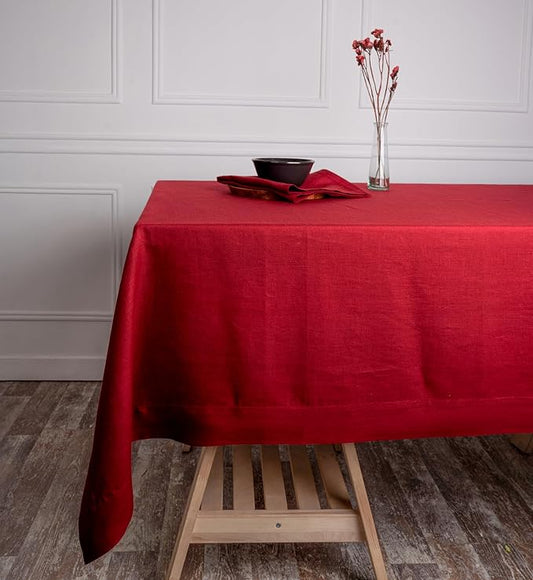 D'Moksha Homes Linen Tablecloth 60 x 60 Inch - 100% Pure Linen Bright Red Tablecloth - Machine Washable Dining Table Throw - Bright Red Tablecloth for Square Tables