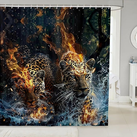 Feelyou Wild Leopard Shower Curtain Leopard Bathroom Shower Curtain Set Kids Leopard Bath Curtain for Kids Boys Girls Wildlife Kids Bathroom Accessories Wild Animal Leopard 72"x78"