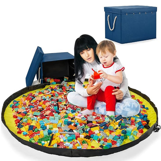 Toy Storage Box + Play Mat for Kids Toy Chest Organizer Kids Toy Storage Organizer Foldable Big Storage Bins with Lids Large Toy Box for Boys Girls Toy Holders for Kids Rooms Nursery(Blue)
