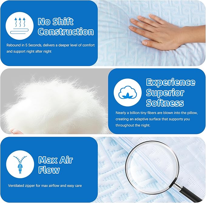 Cooling Hotel Bed Pillows Queen Size Set of 2- Staying Cold All Night, Comfortable Down Alternative Gel Pillow with Washable Cover for Side, Back or Stomach Sleepers