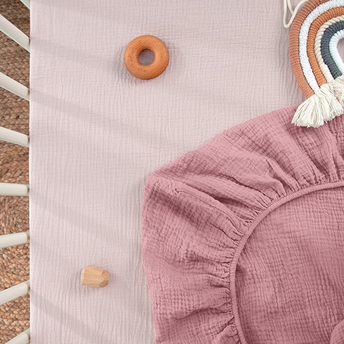 Mini Crib Sheets Muslin: Pack and Play Sheets for Boys and Girls - Cotton Fitted Crib Sheet for Pack N Play Mattress and Playard 2Pack 24"x38"