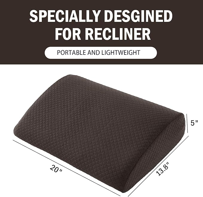 MABOZOO Memory Foam Back Support Cushion for Recliner Chair,Lumbar Support Pillow for Elderly,Extra Large Lumbar Support Pillow with Extension Straps,Dark Coffee