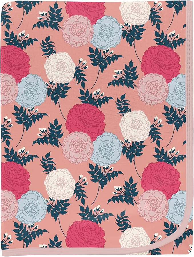KicKee Print Swaddle Blankets, Silky Soft Baby Blanket, 40” x 29” (Blush Enchanted Floral - One Size)