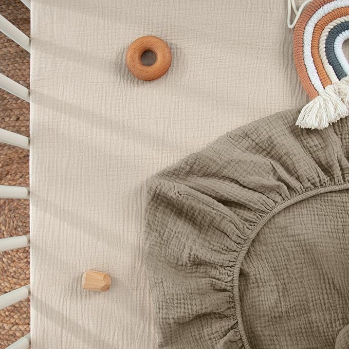 Mini Crib Sheets Muslin: Pack and Play Sheets for Boys and Girls - Cotton Fitted Crib Sheet for Pack N Play Mattress and Playard 2Pack 24"x38"