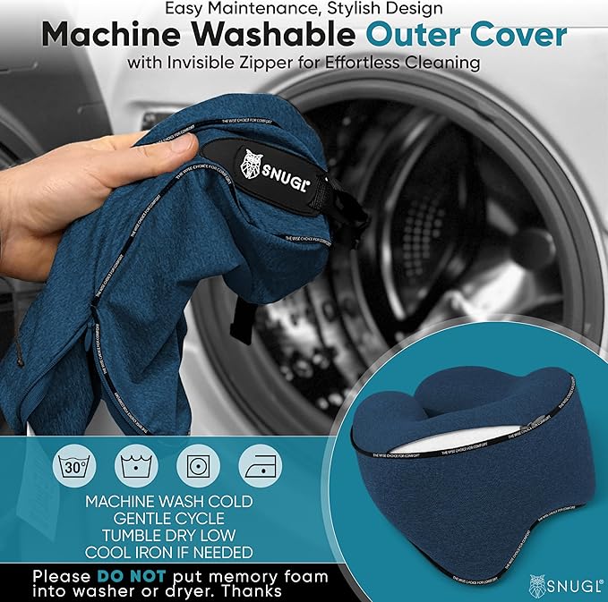 SNUGL Neck Travel Pillow - Memory Foam Airplane Pillow - Flight Pillow | Neck Support Travel Pillow with Carry Bag & Clip | Neck Pillows for Sleeping Travel Plane | Flying Travel Essentials - Navy