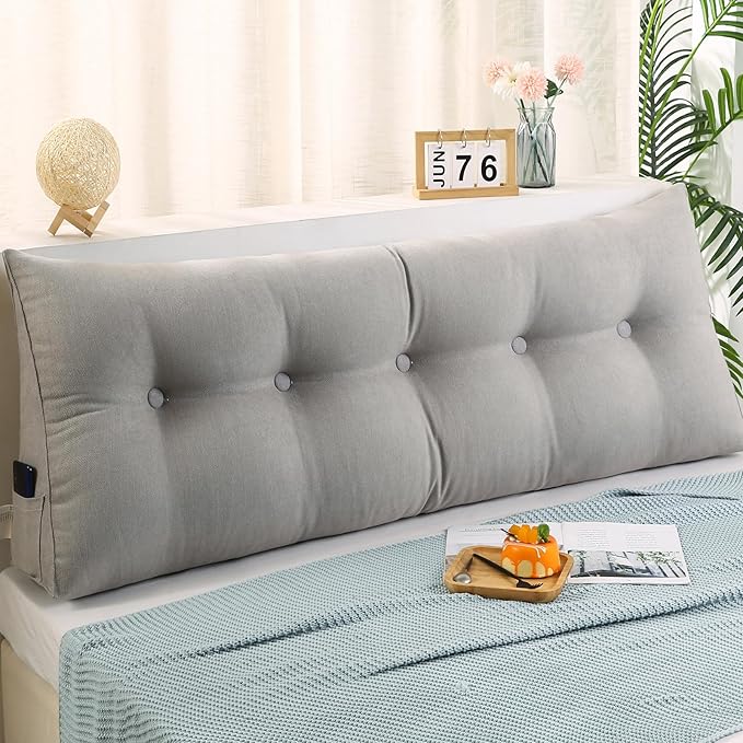 Wedge Pillow Headboard Queen, Triangle Pillow Wedge for Headboard, King Size Bed Wedge Pillow for Headboard Gap Filler, Sleeping Wedge Pillow for Adults, Grey