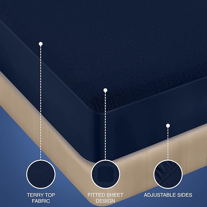 Utopia Bedding Waterproof Mattress Protector Twin XL Size, Premium Terry Mattress Cover 200 GSM, Breathable, Fitted Style with Stretchable Pockets (Navy)