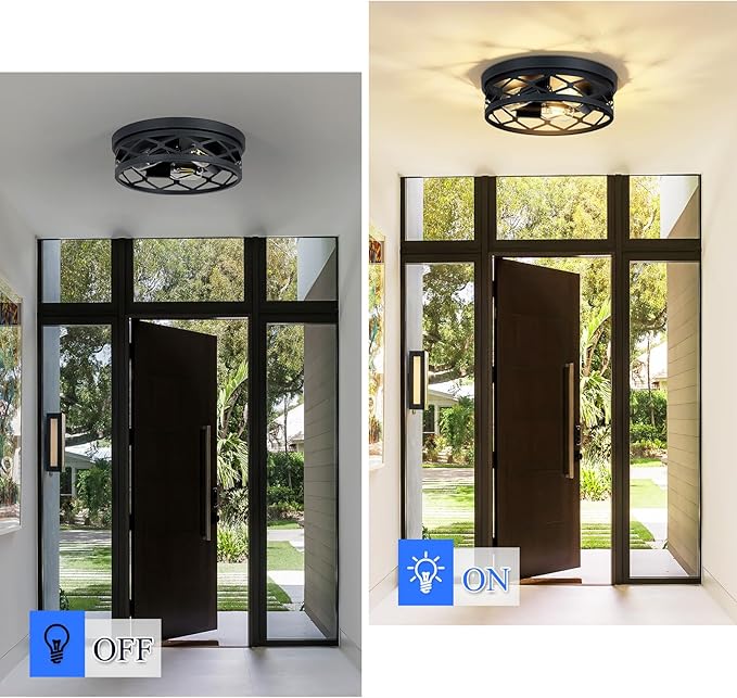 Flush Mount Ceiling Light Fixture, 3-Light Ceiling Light Fixture for Hallway, Black Hallway Light Fixtures Ceiling,Light Fixtures Ceiling Mount for Kitchen,Farmhouse,Hall (1 Pack)