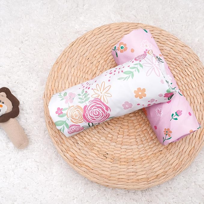 PHF Soft Bassinet Sheet Set, 2 Pack Silky Comfy Breathable Cradle Sheets for Baby Boys Girls, Univeral Fit for Most Oval Rectangle Cradle and Bassinet Mattress/Pad, Rose Floral