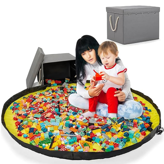 Toy Storage Box + Play Mat for Kids Toy Chest Organizer Kids Toy Storage Organizer Foldable Big Storage Bins with Lids Large Toy Box for Boys Girls Toy Holders for Kids Rooms Nursery (Gray)