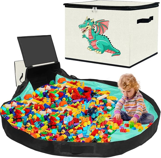 homyfort Toy Storage Organizer & Play Mat - Large Toy Storage Box Basket Bin for Kids Boys Girls Building Bricks/Blocks, Nursery, Playroom (Beige)