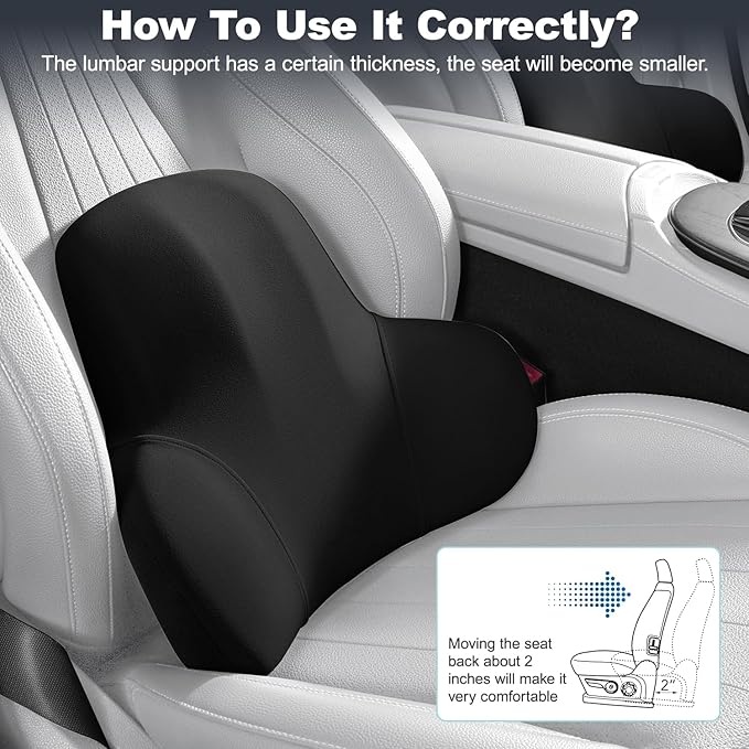 Lumbar Support for Car - Back Support for Driving Seat Lower Back Pain Relief - Memory Foam Lumbar Pillow for Car/Office Chair - Back Cushion for Car-Ergonomic Streamline Soft Washable Cover-Black