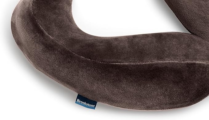 Brookstone Contoured Memory Foam Head and Neck Travel Pillow Ergonomic and Lightweight, Size One Size, Velvet Brown