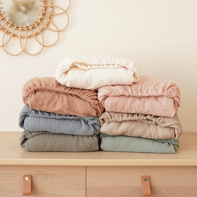 Konssy Muslin Fitted Crib Sheets 100% Cotton Baby Crib Sheets for Standard Crib Mattress (28 X 52 Inches), Soft and Breathable for Boy, Girl (Light Green)