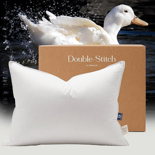 Double Stitch Luxury US White Down Pillow - Made in Canada, 400 Thread Count 100% Cotton Shell, Firm 700 Fill Power Down Bed Pillow, Soft Sleeping Pillow 3-Chamber, Standard(20" x 26") 
