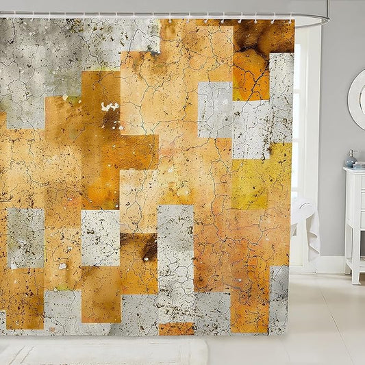 Feelyou Kids Geometric Orange Bathroom Shower Curtain Set Geometry Bath Curtain Boys Girls Stripe Line Shower Curtain Modern Art Teens Bathroom Accessories Room Decor 72"x72"