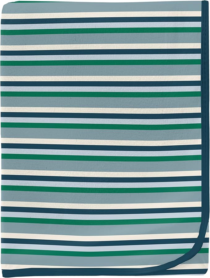 KicKee Print Swaddle Blankets, Silky Soft Baby Blanket, 40” x 29” (Stormy Sea Stripe - One Size)