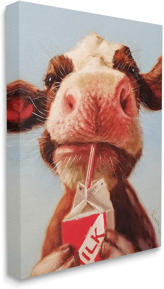 Stupell Industries Baby Cow Milk Box Carton Farm Portrait, Designed by Lucia Heffernan Canvas Wall Art, 30 x 40, Blue