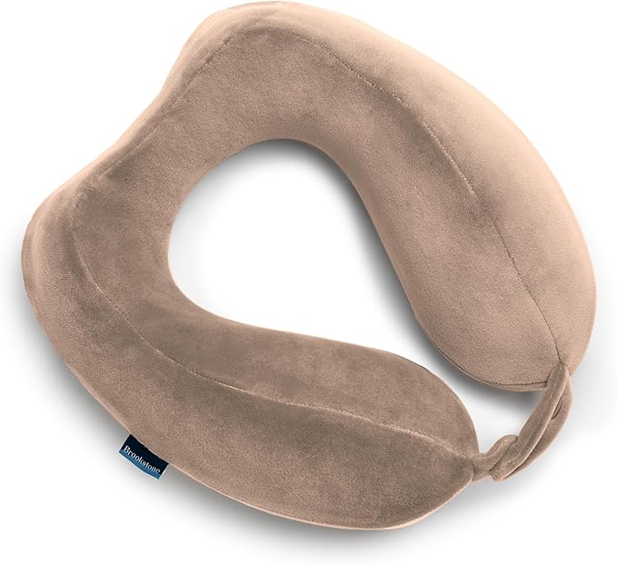Brookstone Contoured Memory Foam Head and Neck Travel Pillow Ergonomic and Lightweight, Size One Size, Soft Pink